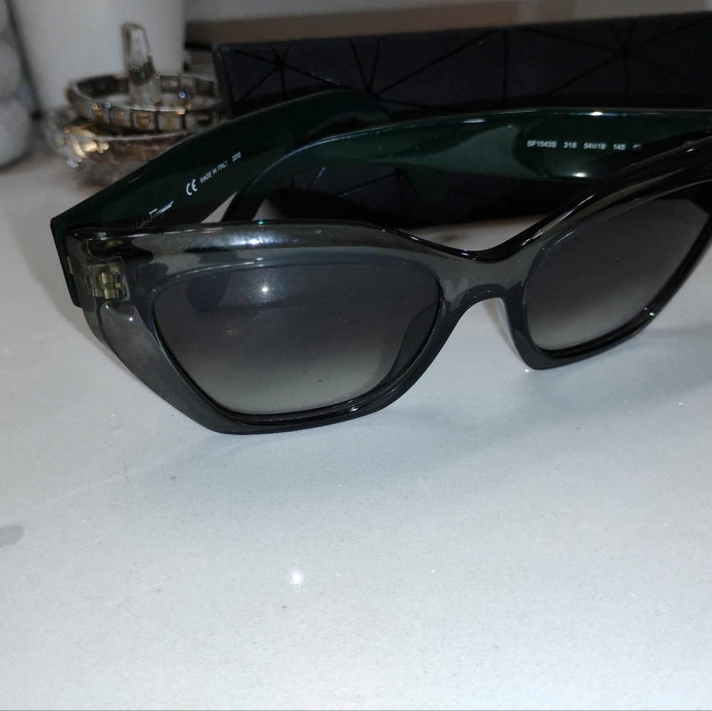 Salvatore Ferragamo Black and Dark Green Sunglasses